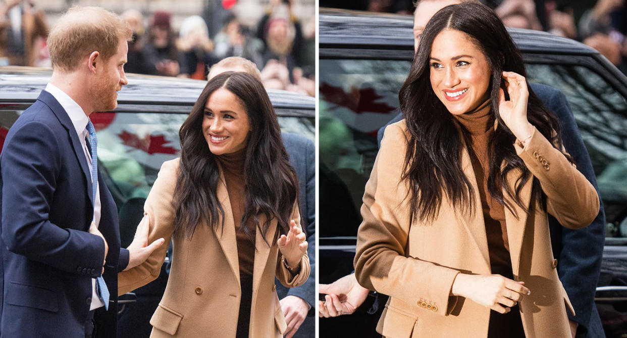 Meghan Markle arrives with Prince Harry at Canada House. (Photo: Getty)