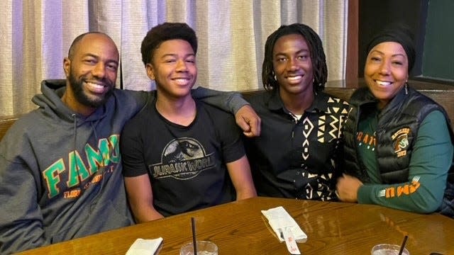 The Lawrence family spends time with each other during FAMU's 2023 Parents Weekend. (left to right: Curtis Lawrence Jr., Curtis Lawrence III, Corey Lawrence, Malene Lawrence)