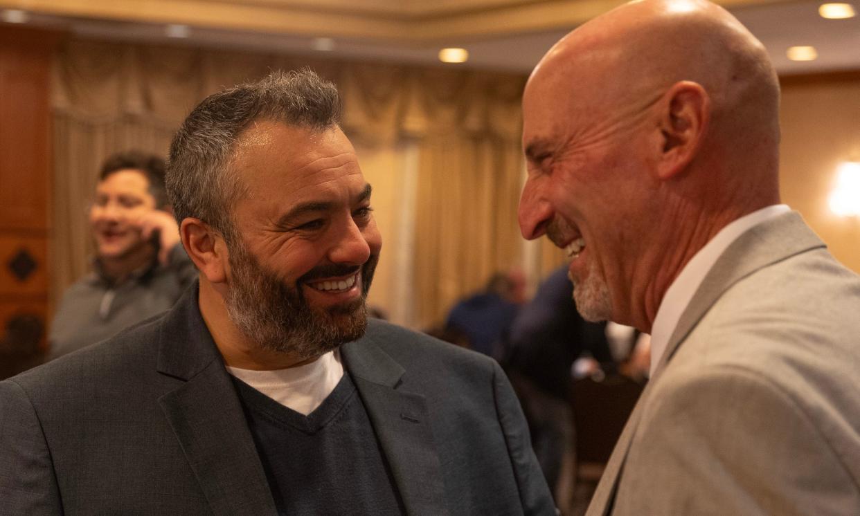 Toms River Mayor-elect Daniel Rodrick, left, was happy as the results came in. Ocean County Republicans celebrate wins in Toms River on November 7, 2023