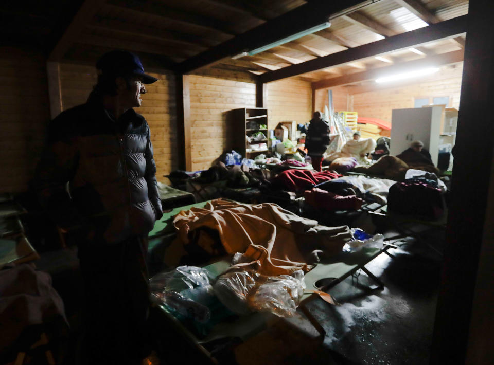 Visso residents in a makeshift shelter