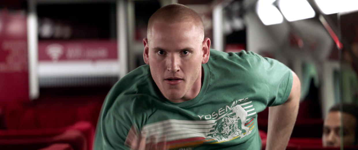 Spencer Stone in a scene from <em>The 15:17 to Paris</em>. (Photo: Warner Bros. Pictures via AP)