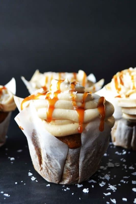 <p>Modern Honey</p><p> Pumpkin and salted caramel go so well together that you are going to wonder how you have gone so long without these in your life.</p><p><strong>Get the recipe:</strong> <a href="https://www.modernhoney.com/pumpkin-cupcakes-salted-caramel-frosting-fall-decor-ideas/" rel="nofollow noopener" target="_blank" data-ylk="slk:Pumpkin Cupcakes with Salted Caramel Frosting;elm:context_link;itc:0;sec:content-canvas" class="link "><strong>Pumpkin Cupcakes with Salted Caramel Frosting</strong></a></p>