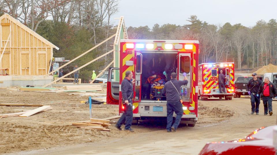 Two workers injured on Friday in a wall collapse on Brick Kiln Road were taken to trauma centers