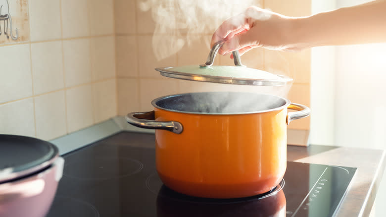 a boiling soup pot