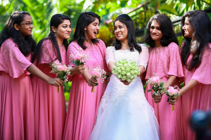 a bride with her bridesmaids