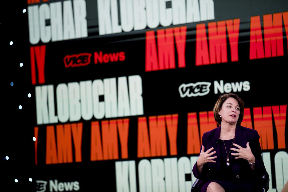 Democratic presidential candidate Sen. Amy Klobuchar, D-Minn., speaks at the Brown & Black Forum at the Iowa Events Center, Monday, Jan. 20, 2020, in Des Moines, Iowa. (AP Photo/Andrew Harnik)