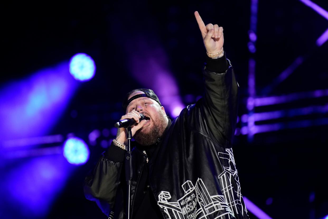 Jelly Roll performs during the CMA Music Festival at Nissan Stadium in Nashville on June 8, 2024.