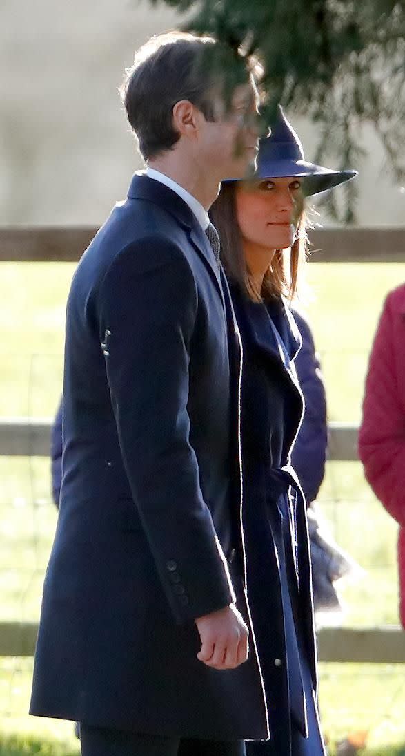 Pippa looked stunning in a dark navy coat and hat. Photo: Getty Images