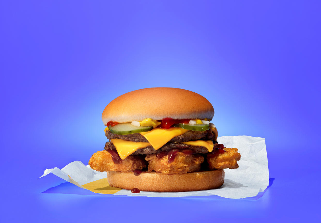 McDonald's recommends topping the Crunchy Double with Tangy BBQ Sauce. (Photo: McDonald's)