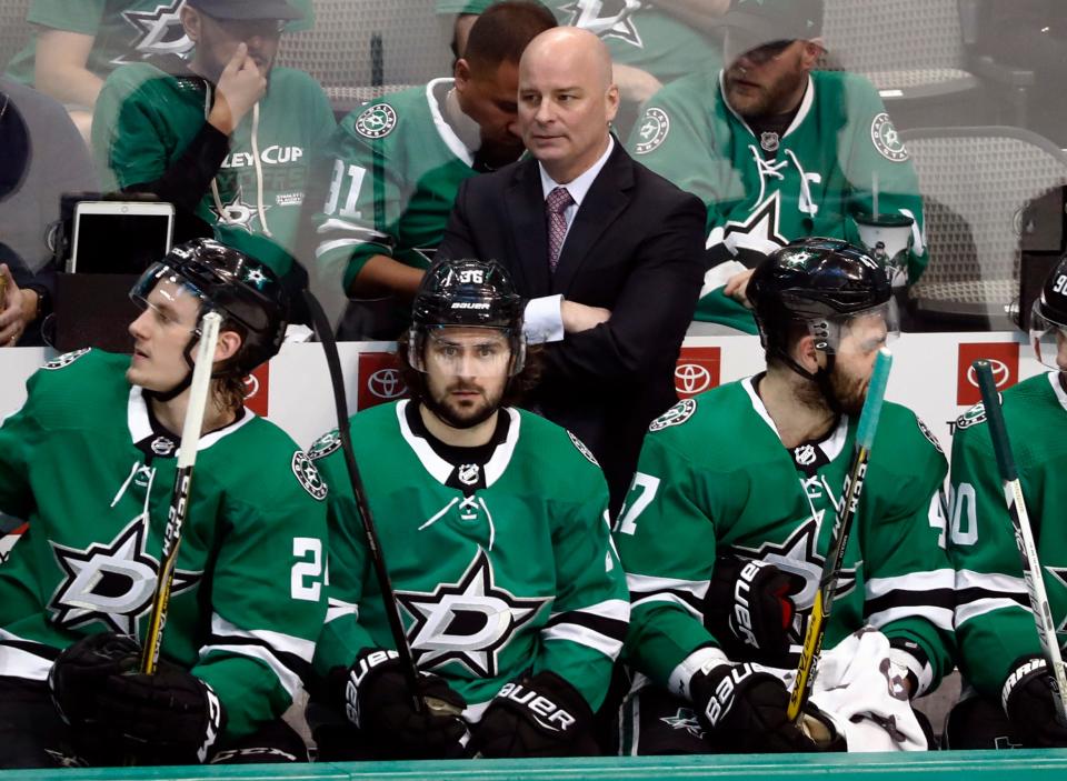 Jim Montgomery, shown coaching Dallas in 2019, comes to the Bruins after a stint as an assistant with St. Louis.