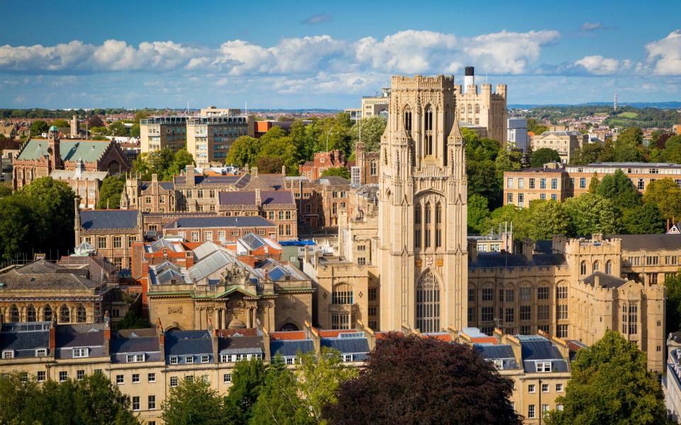 View over Bristol and the Bristol University Tower from Cabot Tower, Bristol, England