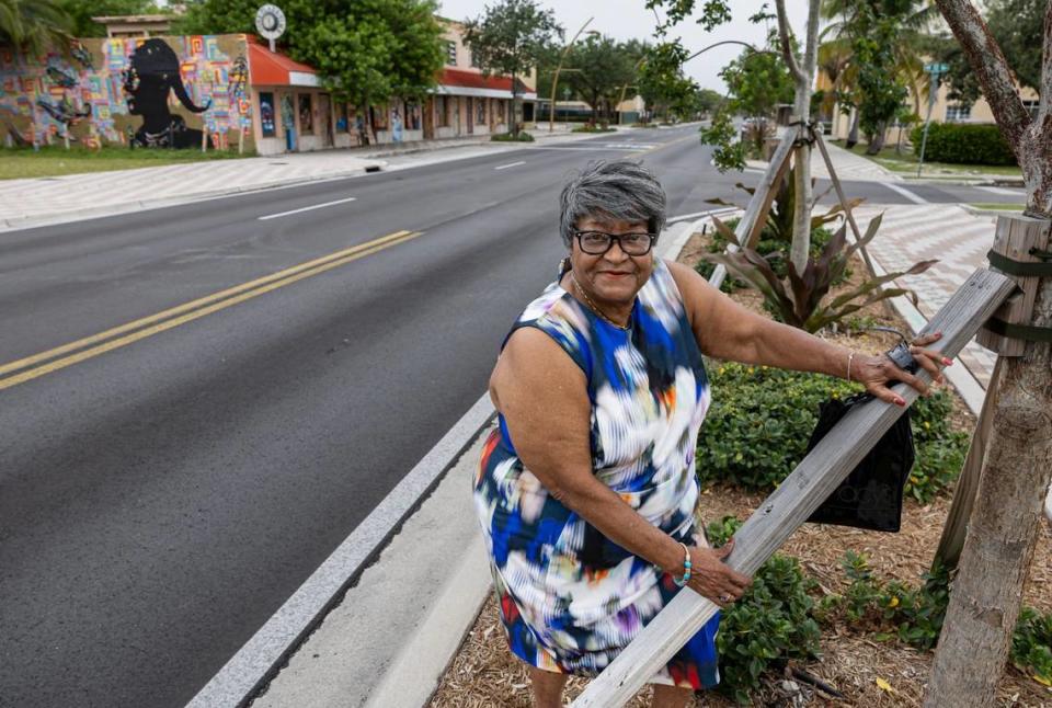 Lillian Small, 83, who used to work in the historic Victory Theatre and was delivered by Dr. James Sistrunk as a baby, is photographed near Cone Plaza in the Sistrunk neighborhood on Wednesday, July 10, 2024, in Fort Lauderdale, Florida.