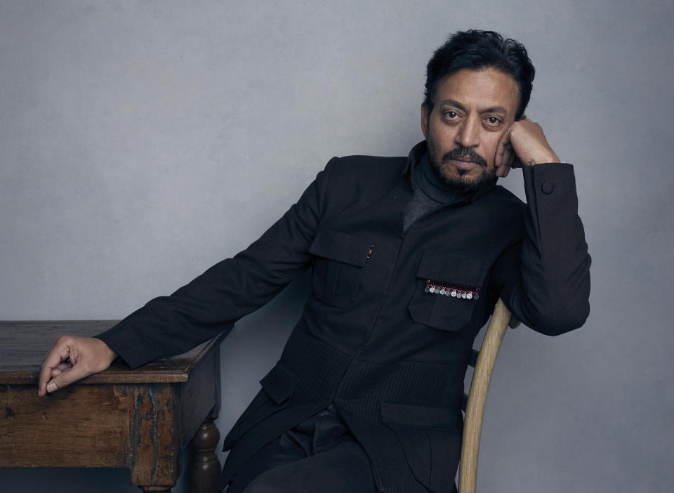 FILE - In this Jan. 22, 2018 file photo, actor Irrfan Khan poses for a portrait to promote the film "Puzzle" during the Sundance Film Festival in Park City, Utah. Khan, a veteran character actor in Bollywood movies and one of India's best-known exports to Hollywood, died Wednesday, April 29, 2020, after being admitted to Mumbai’s Kokilaben Dhirubhai Ambani hospital with a colon infection. He was 54. (Photo by Taylor Jewell/Invision/AP, File)