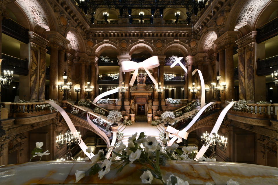 The central staircase of the Opéra Garnier in a decor imagined by Chanel for the fundraising gala paying homage to Dupond.