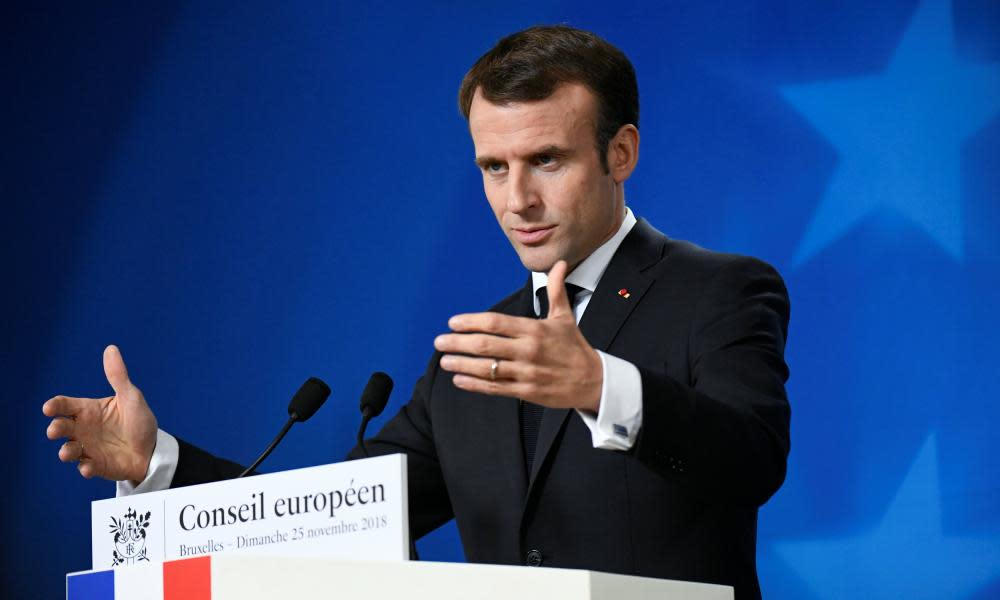 Emmanuel Macron at a news conference after the special EU summit. 