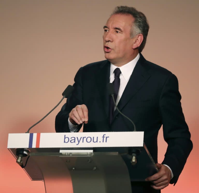 French center right party MoDem president Francois Bayrou delivers a press conference to announce he won't stand in the French presidential election, on February 22, 2017 in Paris