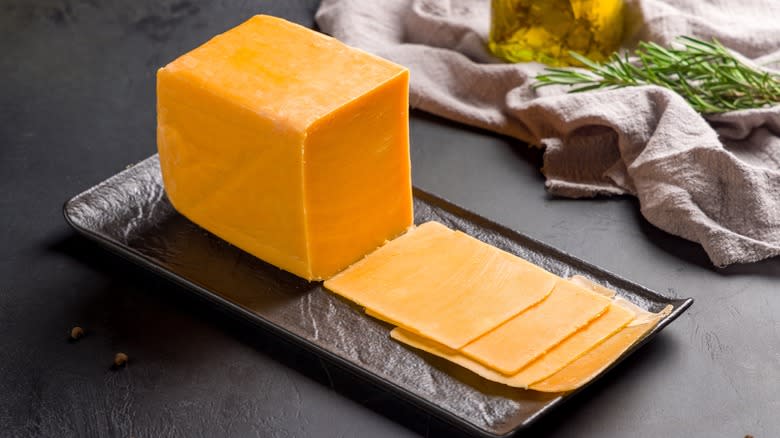 Slices of cheddar cheese