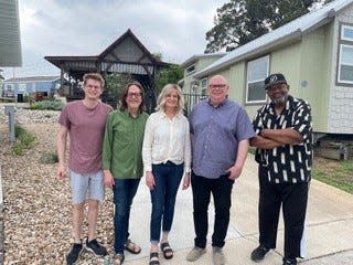 From left, Caleb Stevens, Joe Stevens, Jacki Stevens, Des Moines City Councilman Mike Simonson and Wayne Ford visited Austin, Texas, to learn about strategies regarding homelessness response.