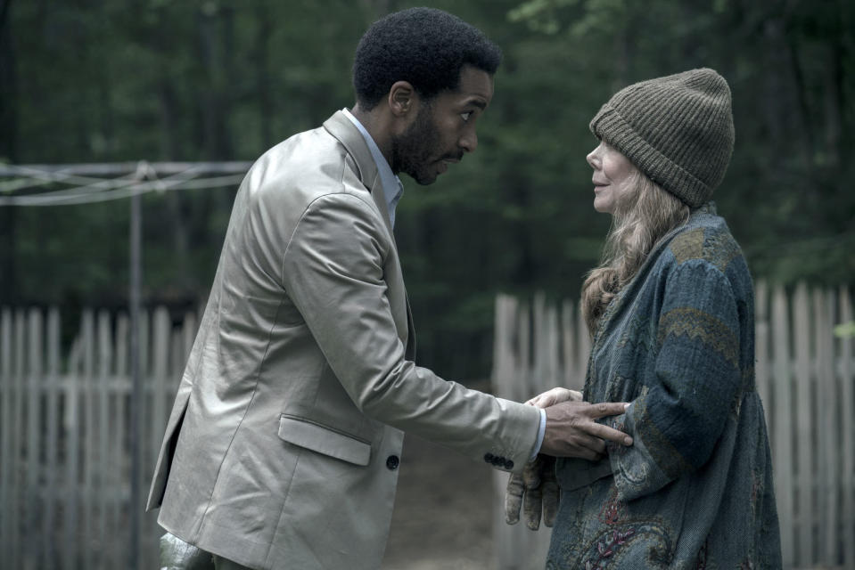 This image released by Hulu shows Andre Holland, left, and Sissy Spacek in a scene from “Castle Rock,” premiering July 25 on Hulu. (Patrick Harbron/Hulu via AP)