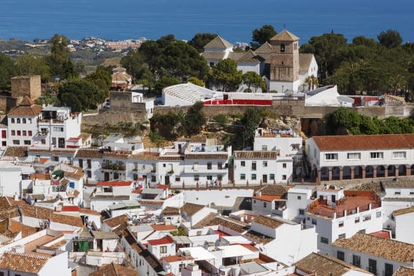 Mijas, Costa del Sol, Malaga Province, Andalusia, southern Spain.  Typical whitewashed mountain town.  Popular tourist visit.  O