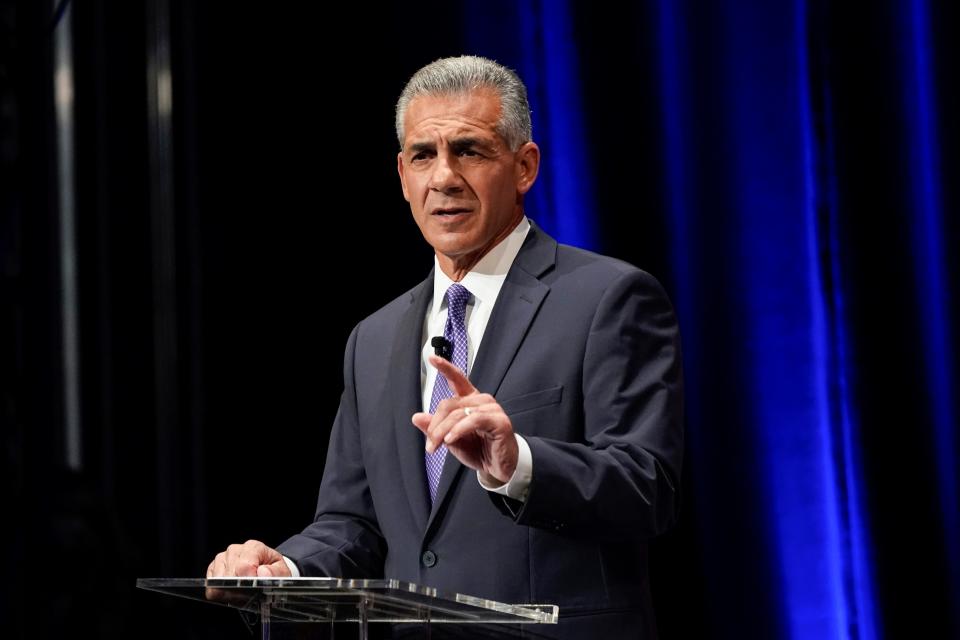 Republican challenger Jack Ciattarelli speaks during a gubernatorial debate with Incumbent Gov. Phil Murphy, D-N.J. at Rowan University's Pfleeger Concert Hall Tuesday, Oct. 12, 2021, in Glassboro, N.J.