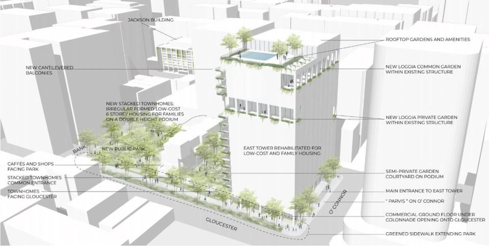 A concept for the redevelopment of the L'Esplanade Laurier site presented as part of the Downtown Revitalization Task Force's action plan.