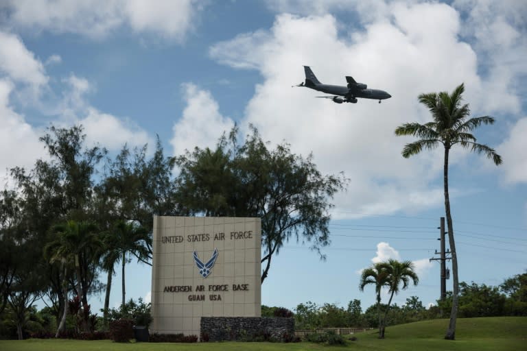 The entrance to Andersen air force base in the town of Yigo on Guam island - Guam is home to two large US military installations and more than 6,000 military personnel