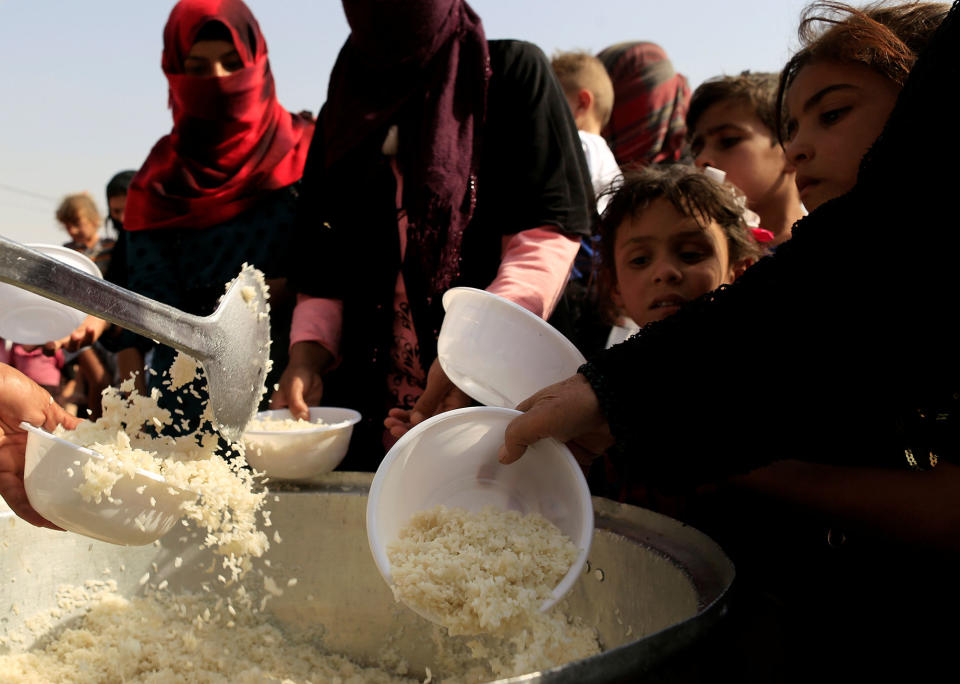 Women receive food