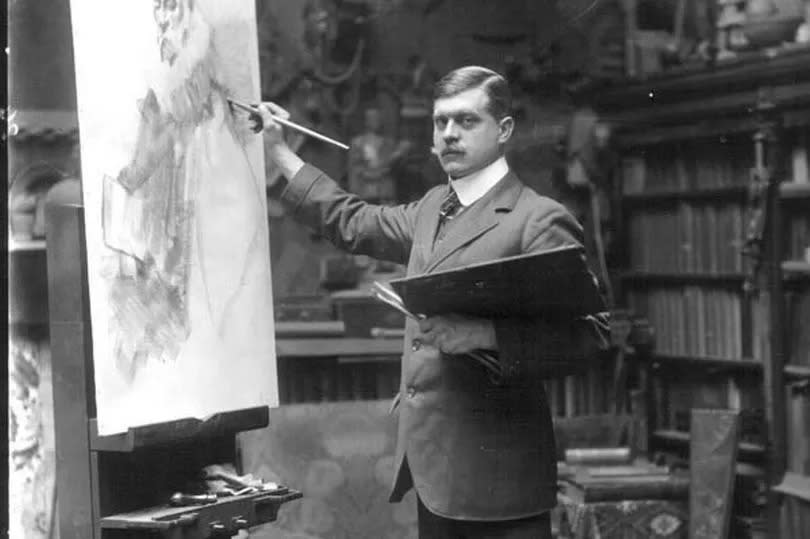 Renowned illustrator John Hassall in his studio, 1909