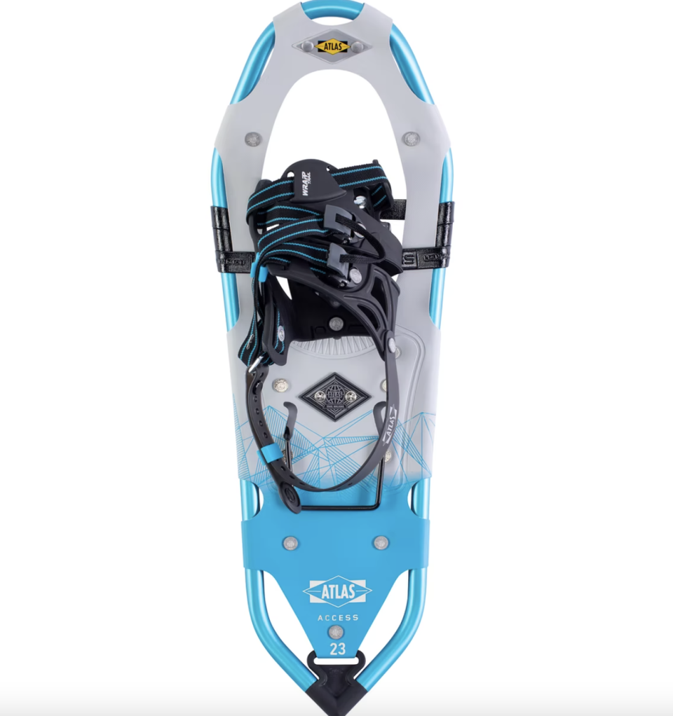 Atlas Access Elektra Women's Snowshoes in blue and white (Photo via MEC)