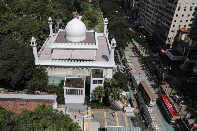 An aerial view of Kowloon Masjid and Islamic Centre is seen in Hong Kong’s tourism district Tsim Sha Tsui