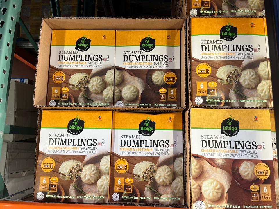 Bibigo Steamed dumplings in boxes at Costco