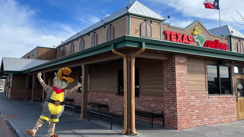 mascot outside Texas Roadhouse location