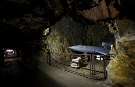 An exhibition for tourists is seen in a tunnel, part of the Nazi Germany "Riese" construction project, near an area where a Nazi train is believed to be, in Walim near Walbrzych southwestern Poland, August 31, 2015. REUTERS/Kacper Pempel