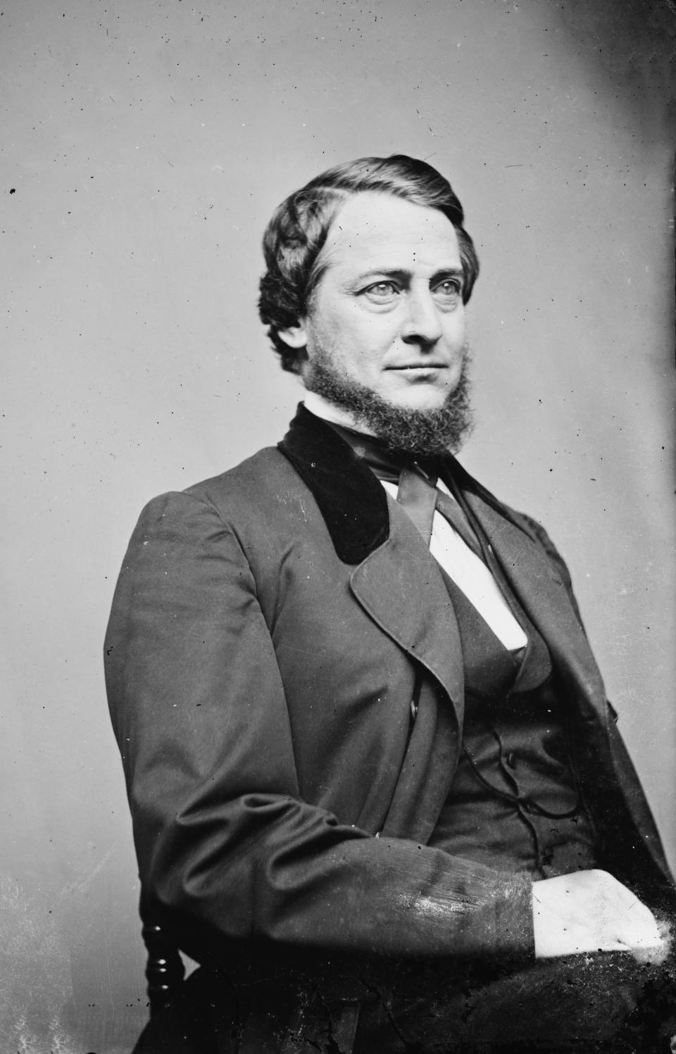 A black and white photo of Clement Vallandigham in nineteenth century attire