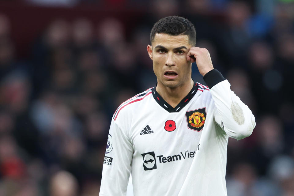 Seen here, Cristiano Ronaldo playing for Manchester United in the Premier League match against Aston Villa in November, 2022. 