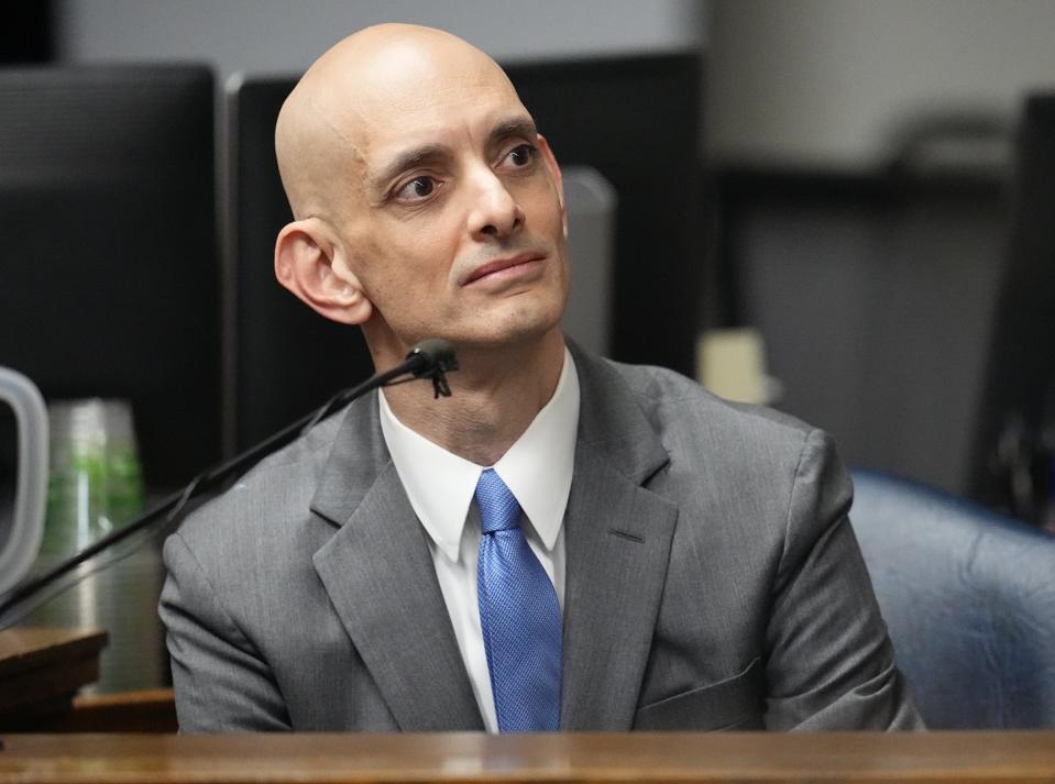 FILE - Gerard Magliocca, a professor at Indiana University's Robert H. McKinney School of Law, testifies during a hearing for a lawsuit to keep former President Donald Trump off the Colorado ballot, Nov. 1, 2023, in Denver. During the coronavirus pandemic, Magliocca began to research the history of two rarely noticed sentences tucked in the middle of the 14th Amendment. (AP Photo/Jack Dempsey, Pool, File)