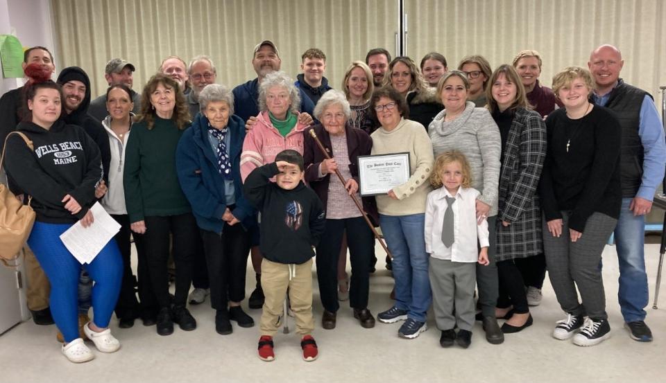 Jean Marshall's children, grandchildren, and great grandchildren attended the Boston Post Cane ceremony, which is awarded to the town's oldest resident