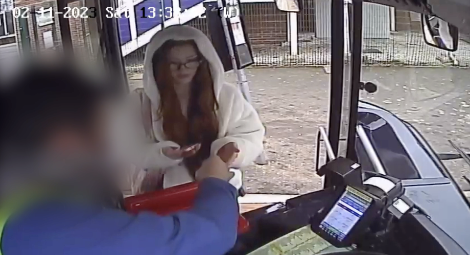 Brianna Ghey boards a bus heading towards Culcheth Linear Park, near Warrington, on 11 February earlier this year. (PA)