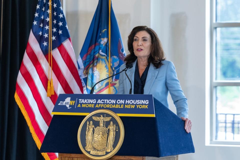 Gov. Kathy Hochul has pushed for some other changes, including limiting the law to apply only to units that are below a certain rent threshold and a 15-year exemption for new construction. Pacific Press/LightRocket via Getty Images