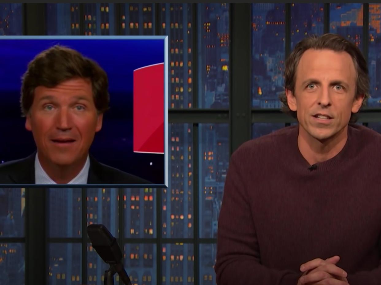 Seth Meyers took Tucker Carlson to task on his own show on Tuesday night (YouTube/Late Night with Seth Meyers)