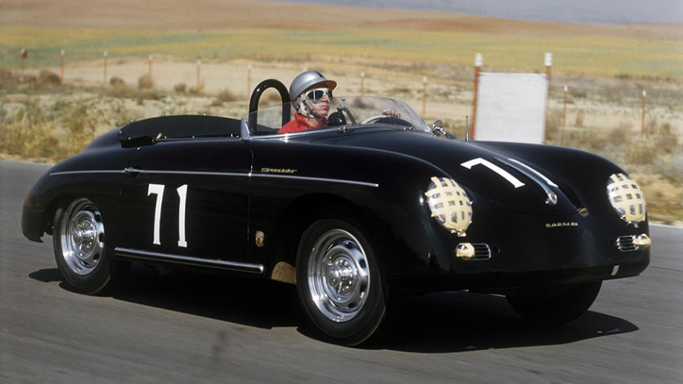 MORENO VALLEY - APRIL 26:  Actor Steve McQueen in his Porsche Speedster at the Riverside Raceway on April 26, 1959 in Moreno Valley, California.  (Photo by Richard C. Miller/Donaldson Collection/Getty Images)