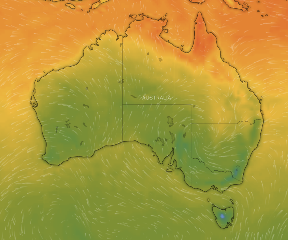 A weather map of Australia is pictured.