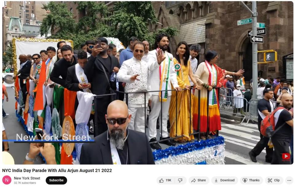<span>Screenshot of a YouTube video of the India Day Parade in New York in August 2022</span>
