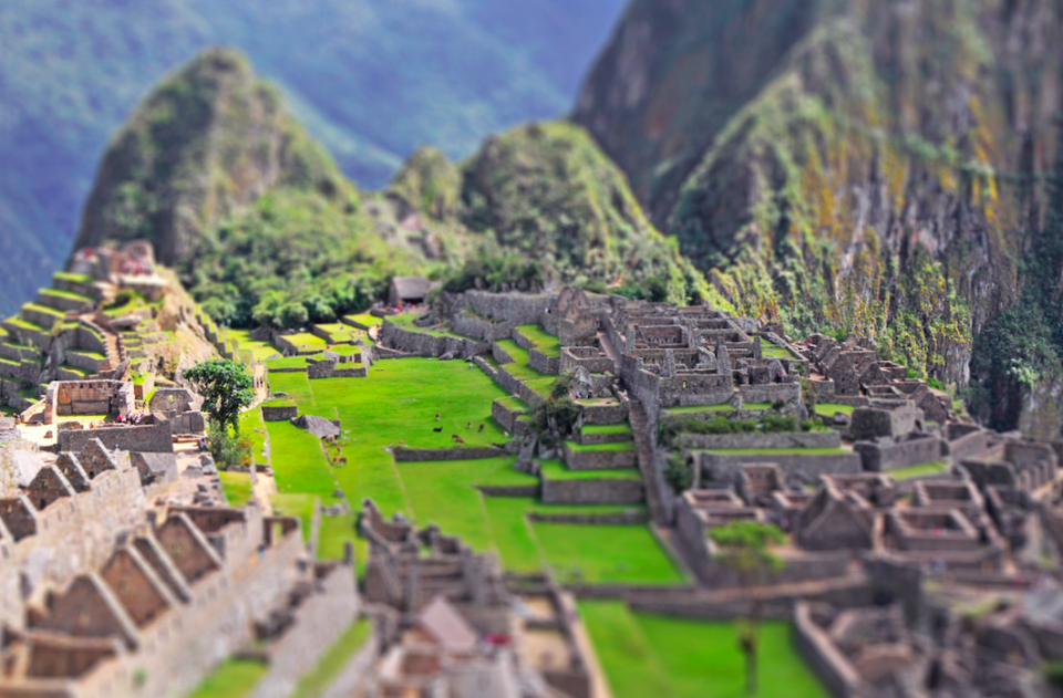 The magnificent Machu Picchu in Peru appears miniature in this image.