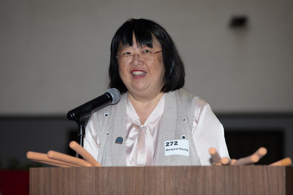 Boys & Girls Club of Palm Springs CEO and Executive Director Margaret Keung speaks at the organization's Be a Hero for Kids Halloween Bash on Oct. 29, 2023.