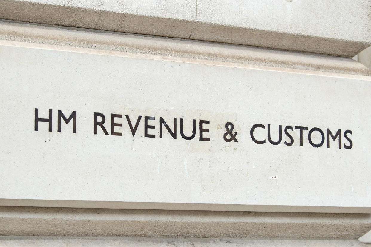 LONDON, UNITED KINGDOM - 2021/07/09: Carving with the words HM Revenue & Customs seen on their building in Whitehall, London. (Photo by Dave Rushen/SOPA Images/LightRocket via Getty Images)