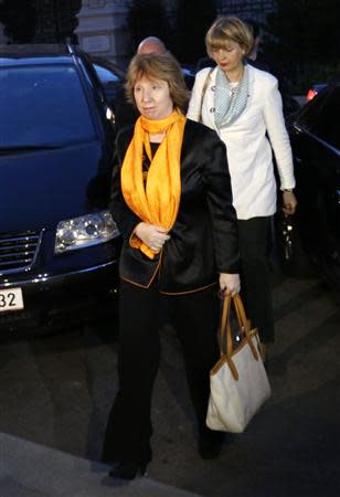 European Union foreign policy chief Catherine Ashton arrives the Iranian mission for a dinner in Vienna April 7, 2014. REUTERS/Leonhard Foeger