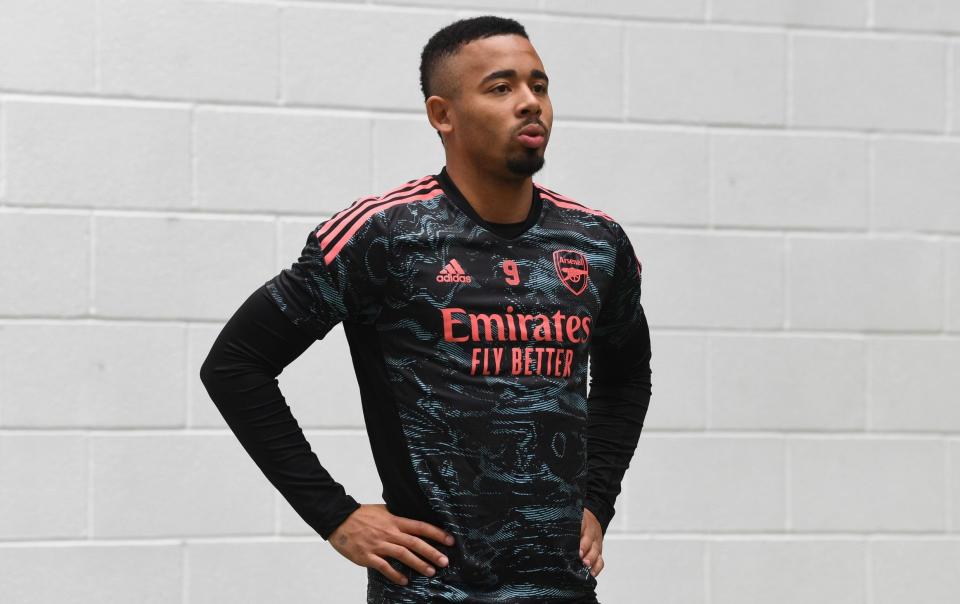 Gabriel Jesus of Arsenal during a training session ahead of their UEFA Europa League round of 16 leg one match against Sporting CP at London Colney on March 08, 2023 in St Albans