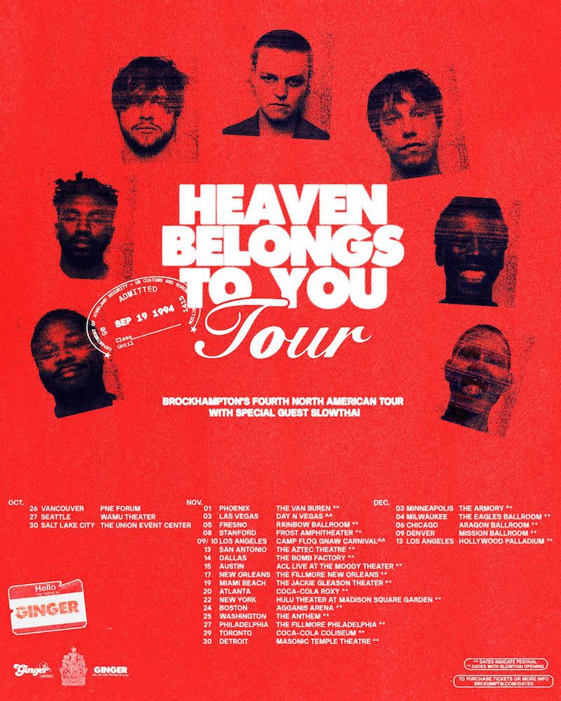 brockhampton Heaven Belongs to You Tour 2019 north american tour dates poster